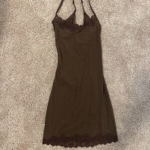 SKIMS Brown Lace Trim Mini Dress